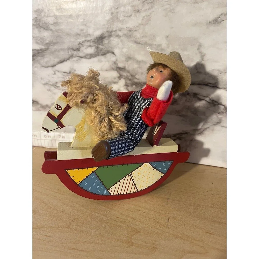 Byers Choice 1992 Toddler In Cowboy Hat, Rocking Horse